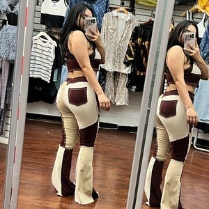 Cowgirl Inspo Brown/ Nude Colorblock Two Piece